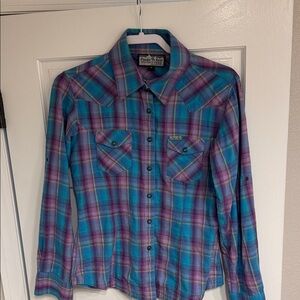 Powder River Outfitters Plaid Button Down Shirt with cute snaps!